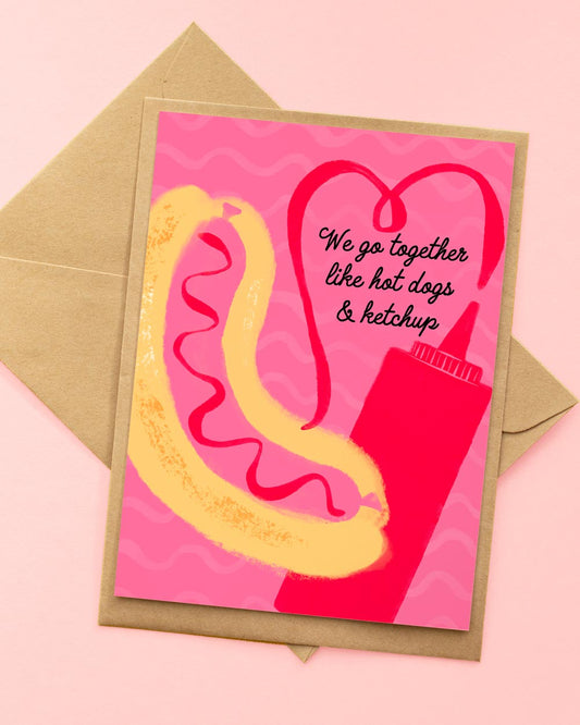 hot dogs and ketchup valentine's day card