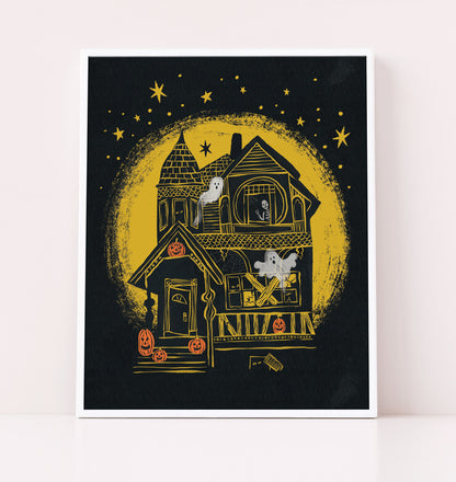 Haunted Halloween House Art Print Poster