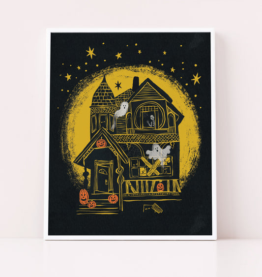 Haunted Halloween House Art Print Poster