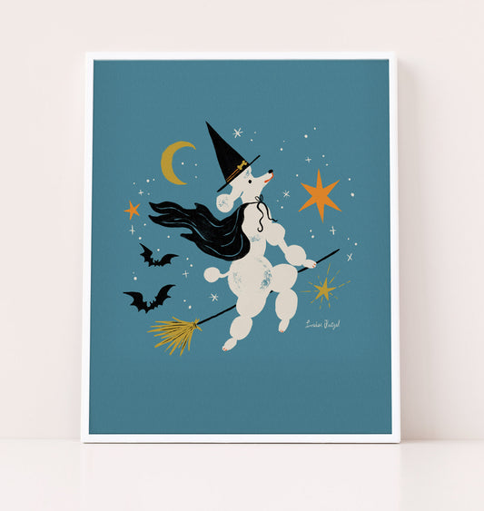 Poodle Witch Halloween Art Print Poster