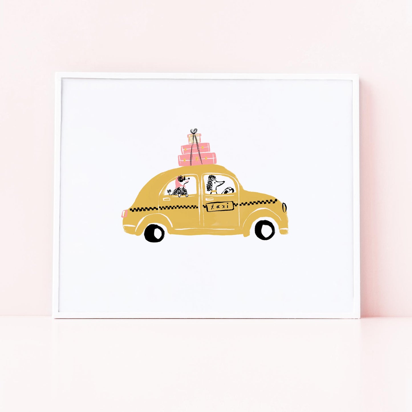taxi poodle art print 8x10