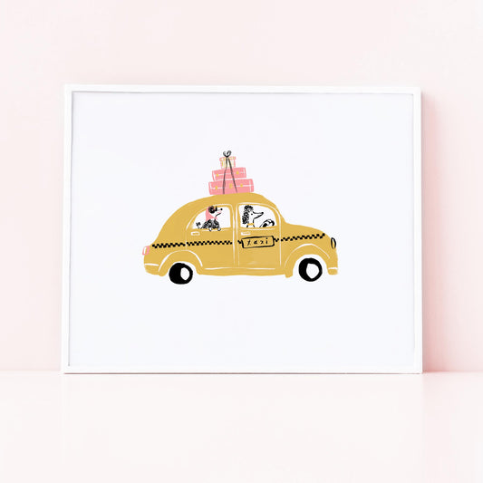 taxi poodle art print 8x10