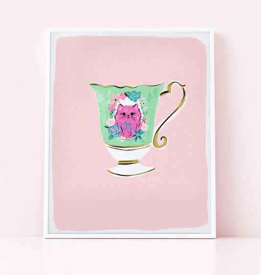 fancy kit-tea cup print 8x10